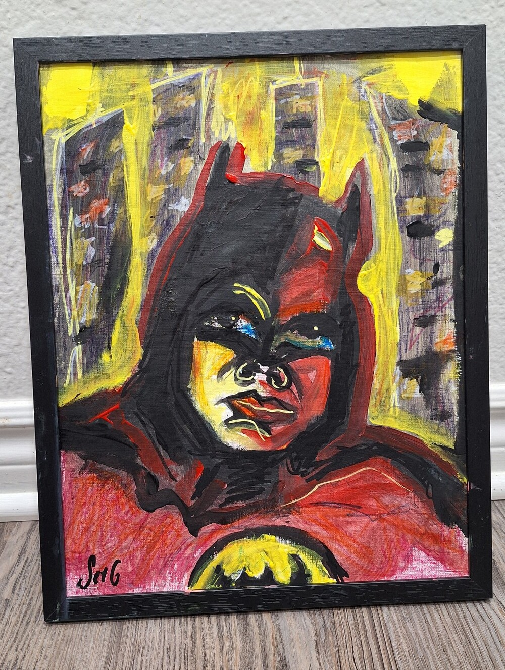 Batman Original Painting 11x14 Framed